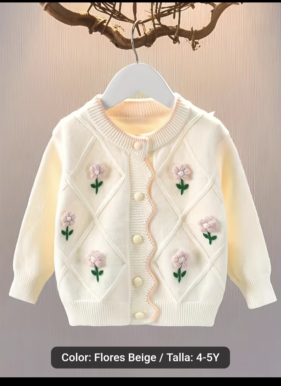 Cárdigan Flores Beige